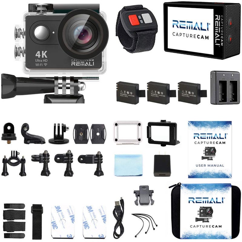 REMALI CaptureCam 4K60FPS Waterproof Action Camera 21-Piece Complete Kit and 3 Batteries â€” Amazing Family Sports Camera That Captures Best Moments â€” Great for Baseball, Fishing & Travel Adventures - Image 2